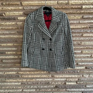 Tommy Hilfiger Black White Houndstooth Plaid Peplum Jacket